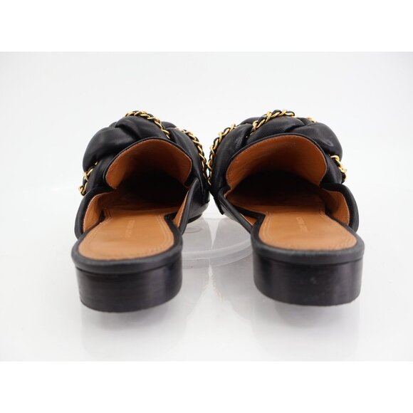 Tory Burch Womens Mule Flat Size 5.5 Black Leather Chain Link Slip On Shoes - Picture 6 of 13